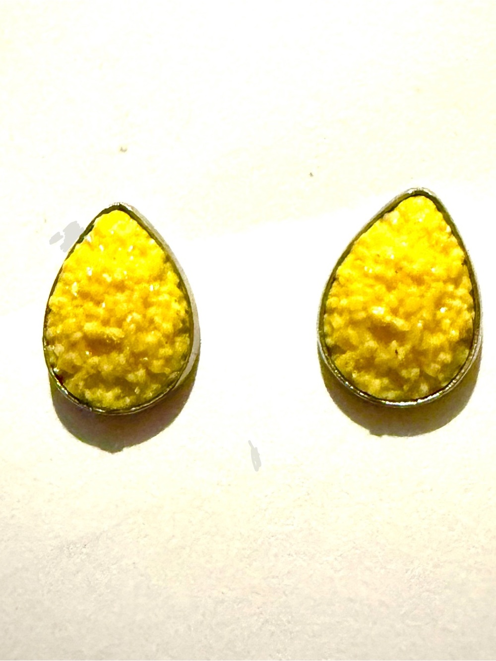 Yellow Druzy Teardrop Stud Earrings